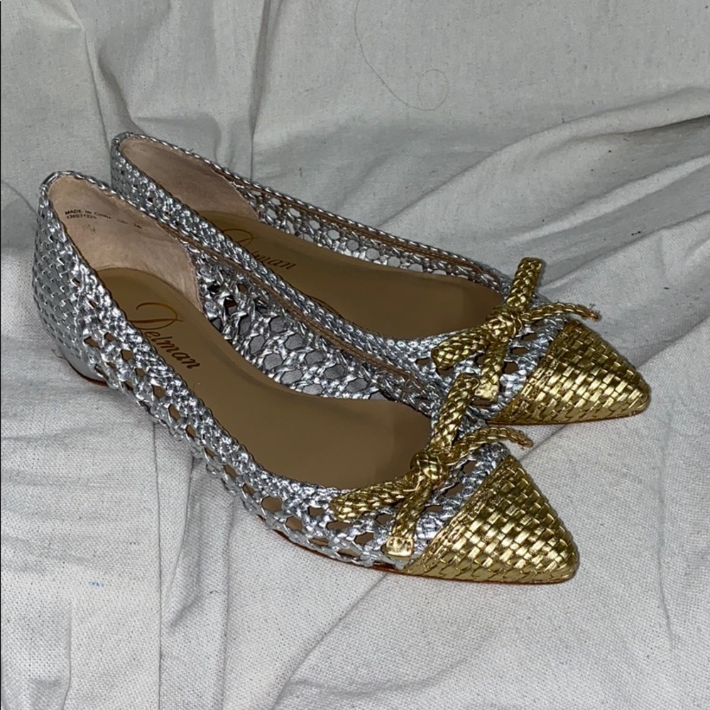 DELMAN Shana METALLIC TWO-TONE WOVEN BALLET FLAT